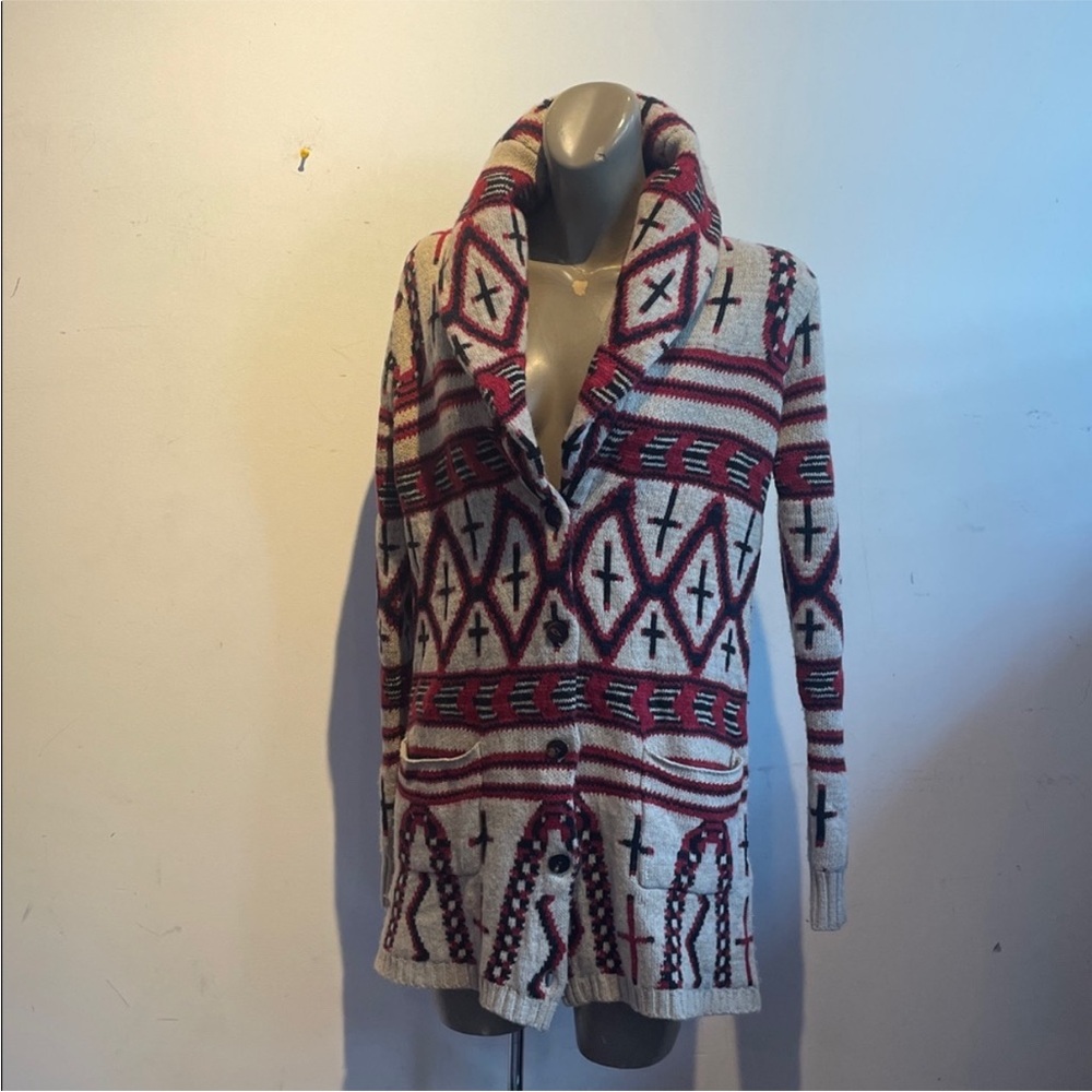 Ralph Lauren Red and Cream Patterned Cardigan